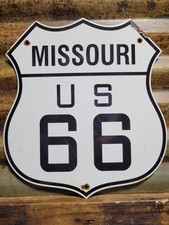 VINTAGE ROUTE 66 PORCELAIN SIGN MISSOURI US HIGHWAY TRANSIT ROAD SIGNAGE SHIELD picture