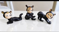 Vintage Black Cat Pixie Elf Figurine Vintage 1950s Japan Set of 3 RARE picture