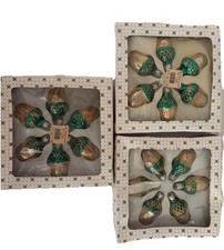 18 Vintage Acorn ChristmasOrnament Gold & Green Mercury Glass - Made In Poland picture