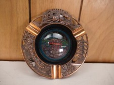 Vtg Souvenir Ashtray Nikko Japan Metal Glass Convex Glass Pagodas Dragon Cat 5