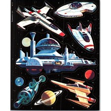 Dennison 1979 Speaceships Planets Outer Space Vintage Sheet of Stickers SH3-6 picture