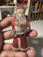 Vintage Oriental Silk Embroidered Fabric Christmas Ornaments Santa Father picture