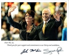 John McCain And Sarah Palin 2008 Campaign Photo Autopen Signed- B4-E picture