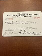 Rare 1908 Chicago & Eastern Illinois Railroad Pass Railway RR Train picture