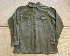 True Vintage 1960’s OG-107 Sateen Green Button Up Army Military Shirt L USA picture