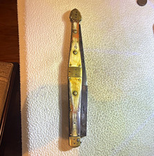 Pique a Oloron 19th Century Vintage Pocketknife Brass Handle Steel Clip Point picture