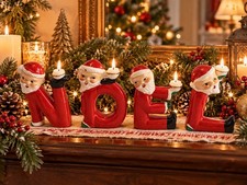 Rare Vintage RELCO Santa NOEL Candle Holders 4pc Set MCM Christmas picture
