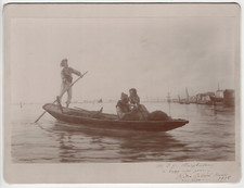 Rare Antique 1878 Pietro Gabrini Hand Signed Inscribed Venetian Gondola Photo picture