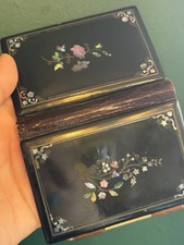 Antique Black Lacquer Mother of Pearl Inlaid Card Case with Pencil MOP picture