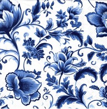 (2) Two Paper Lunch Napkins for Decoupage/Mixed Media, Delft Blue floral pattern picture