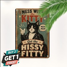 You Mess With The Meow Meow You Get Peow Peow Plaque Funny Cat Gun Signs Decor picture