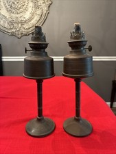 Pair Of Antique KOSMOS BRENNER Petroleum LAMPS Brass Base Oil Tank Europe RARE picture