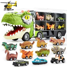 JOYIN 13 in 1 Dinosaur Toys for Kids 3-5, Transport Dinosaur Carrier Truck with picture