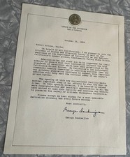 CALIFORNIA GOVERNOR DEUKMEJIAN SIGNED LETTER WARDEN OPENING CHUCKAWALLA PRISON picture