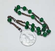 Vintage Saint Anne De Beaupre Catholic Chaplet Green Glass Beads France picture