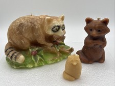 Lot Of 3 Vintage MCM Raccoon Candle Figurines 5” & 2” All Unused picture