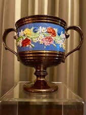 Antique Staffordshire Copper Lustre Footed Bowl Applied Flowers c1850 picture