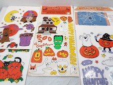 VTG 80's Halloween STIK-EES Lg Asst. NOS Window Clings Lot Pumpkins Bats Witches picture