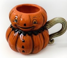 Johanna Parker Transpac Halloween Pumpkin Peep Ceramic Vintage Style Cup Mug NEW picture