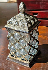 Vintage Mid-Century Brass Caged Bubble Glass Apothecary Jar picture