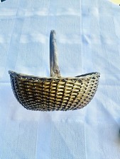 VTG MCM Solid Brass Basket w/Hinged Handle French Provincial Style Hand-woven picture
