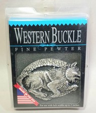 Vintage Fine Pewter Wolf Western Belt Buckle Unisex  Diamond Cut Large USA MADE picture