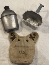 Vintage 1945 US Army Tan Canteen Set Cover Cup Canteen Marked picture