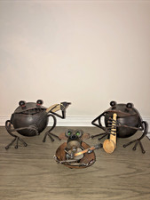 Handcrafted Metal Frog Lot of 3 Percussion Musical Instrument Self standing Vtg picture