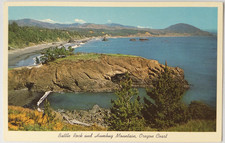 Port Orford, OR - Vintage Oregon Coast Battle Rock & Humbug Mountain Postcard picture