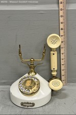 Vintage French Style Rotary Phone Brass Tone Portrait Dial Cream Enamel picture