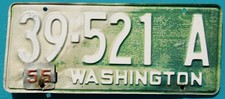 1955 1954 WASHINGTON License Plate #39-521 A (including metal 1955 tab) picture