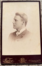 Antique Victorian Cabinet Card Young Man Portrait A.C. Falor Oberlin Ohio 1890s picture