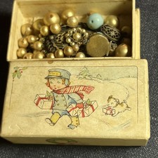 Vintage Small Christmas Candy Box Boy Dog Old Vintage Necklace For Repair picture