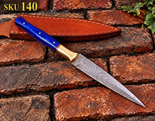 Handmade damascus steel dagger knife blue pakka wood hunting knife dagger knife picture