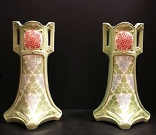 Antique French Mantle Vases. 1920's K & G Luneville. Hydrangeas. Pale sage. picture