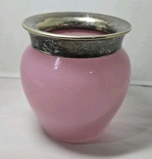 Vtg 1920s John Grinsell & Sons Pink Glass Vase W Sterling Silver Rim 4