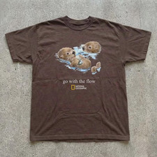 National Geographic Otter Go with the Flow Graphic T-Shirt Funny S- 5XL picture