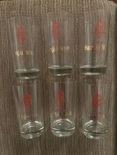 6 Vintage Morgan White Rhum Glasses Red/Gold Logo RARE VALUED AT $275 picture