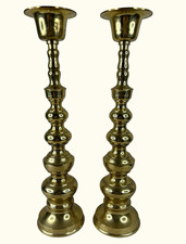 Vintage Pair of Tall Brass Candlesticks Japan 15” picture