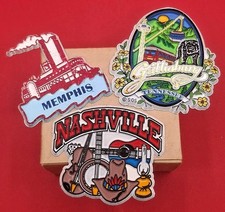 Set Of 3 VTG Nashville Gatlinburg Memphis Tennessee Fridge Magnets 3D City Motif picture