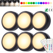RGBW Dimmable LED Puck Lights with Remote - Wireless Under Cabinet Lighting for picture