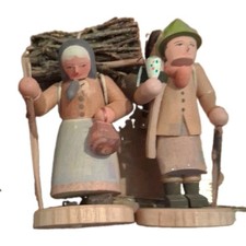 Vintage Hand Carved Wooden Figurines Old Man /woman picture