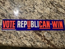 VOTE REPUBLICAN-WIN 2 1/2 x 14 INCH BUMPER STICKER IN EXCELLENT CONDITION picture