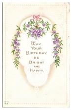 1914 Embossed Birthday Postcard Purple Flowers Claysburg PA Postmark picture