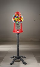 Vintage 1920s Red Gumball Machine with Stand & Coin Bank - Glass Globe Dispenser picture