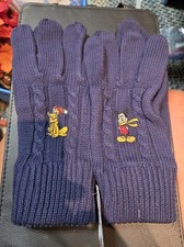 Vintage Disney Adult XS/S Mickey And Pluto Blue Knit Gloves NWT picture