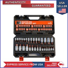 32-Piece Hex Bit Socket Set SAE Metric S2 Steel 1/4 3/8 1/2 Drive Automotive picture