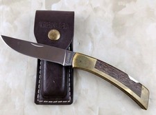 Vintag Gerber 97223 Brass Lockback Folding Knife USA Portland OR Unused w/Sheath picture