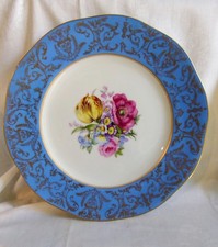 4 VTG Hand-Painted Floral Plates Chez Stamped 9 7/8” Raised Gold Encrusted picture
