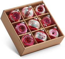 Box of Pink Vintage Ornaments, Glass, Set of 9, Christmas, Home Decor picture